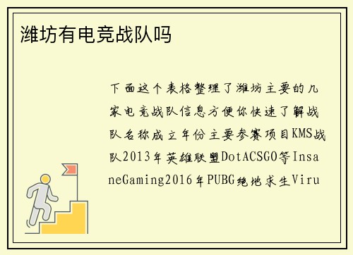潍坊有电竞战队吗